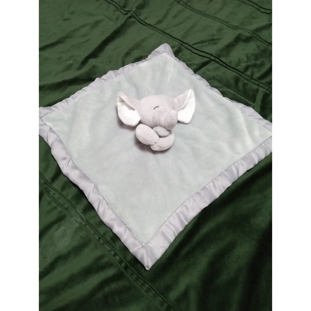 Grey Elephant Baby Lovey Security Blanket Plush Satin Trim‎ Minky Snuggler